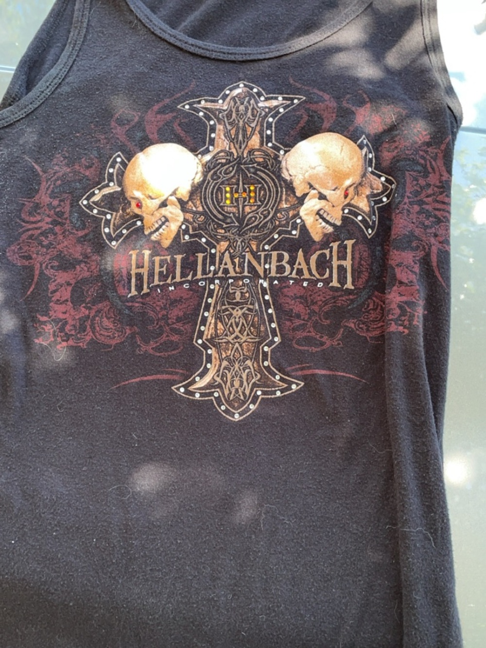 Black Graphic Tank Top with Skull Cross Print